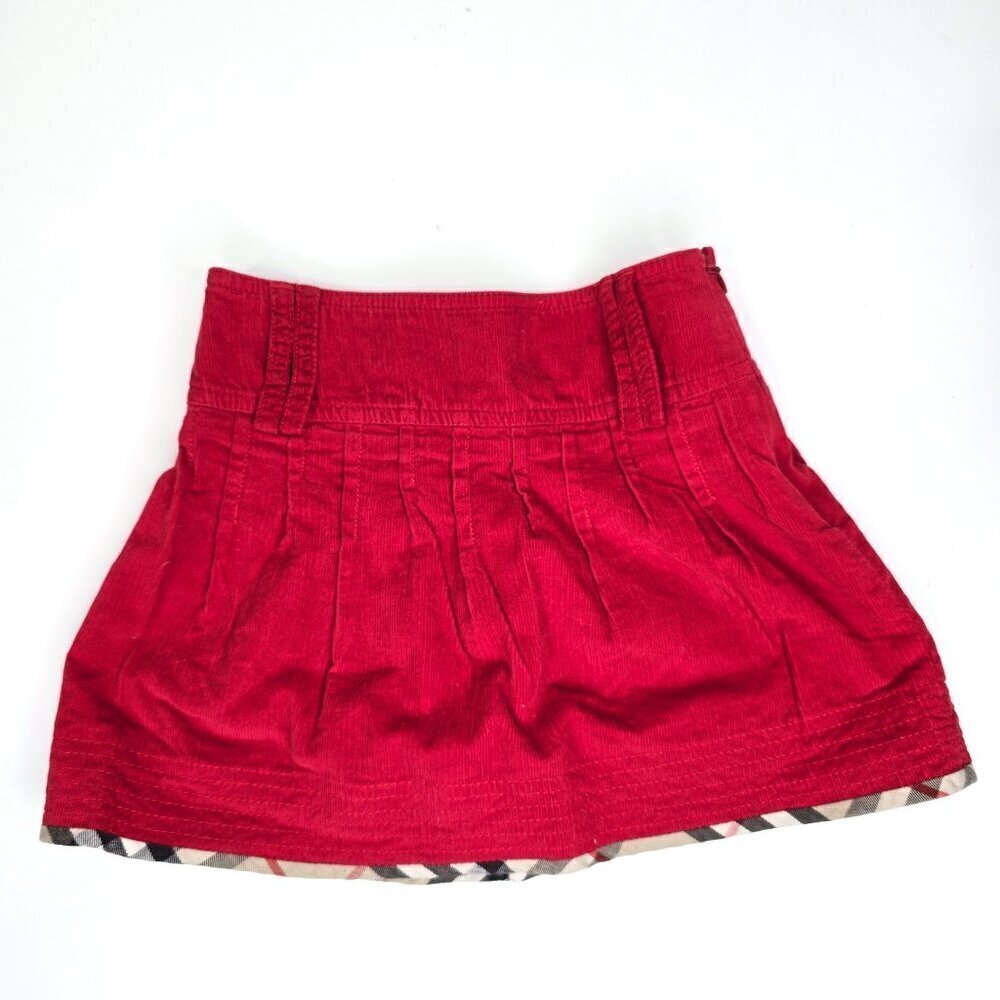 Burberry Red Pleated Corduroy Skirt